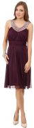 U-Neck Short Party Dress with Pearls & Diamond Accent in Plum